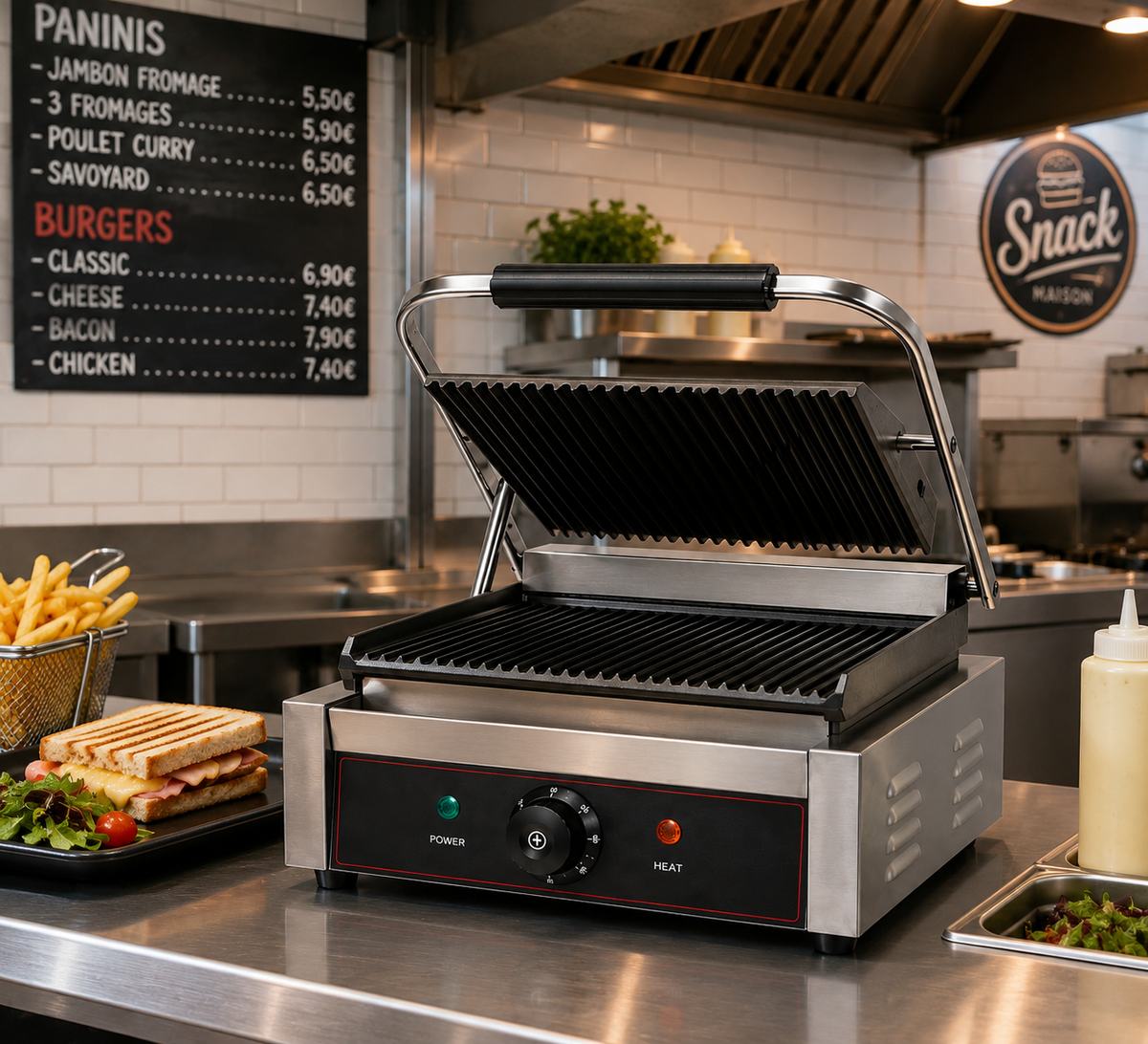 Grill de contact professionnel électrique rainuré – 2 dimensions – matériel CHR professionnel JL CHR