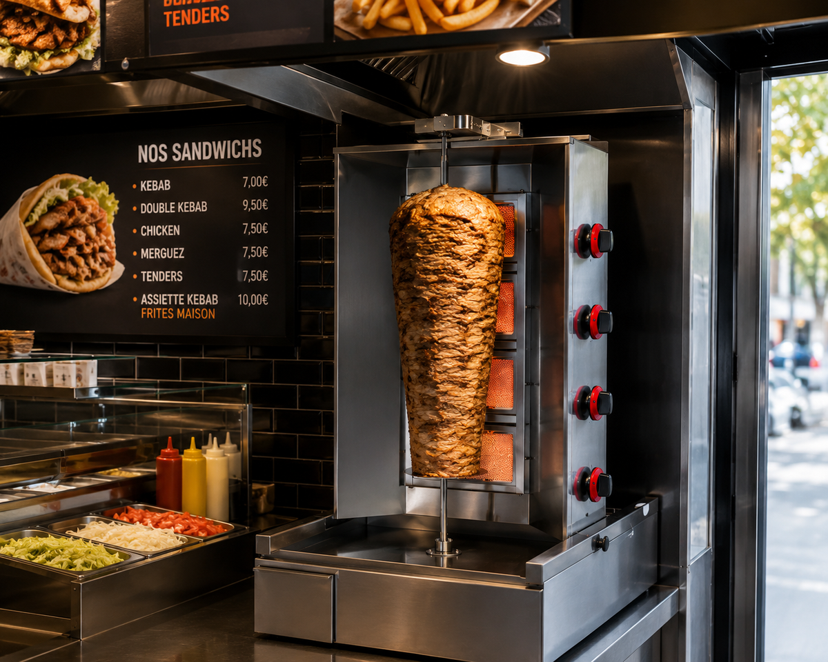 Machine à kebab professionnelle à gaz – 3 ou 4 feux – matériel CHR professionnel JL CHR