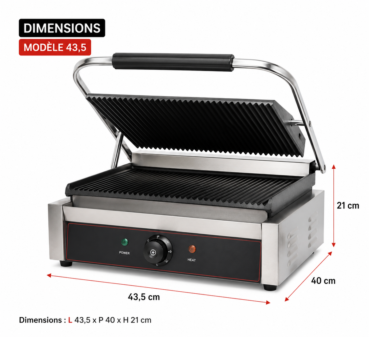 Grill de contact professionnel électrique rainuré – 2 dimensions – matériel CHR professionnel JL CHR