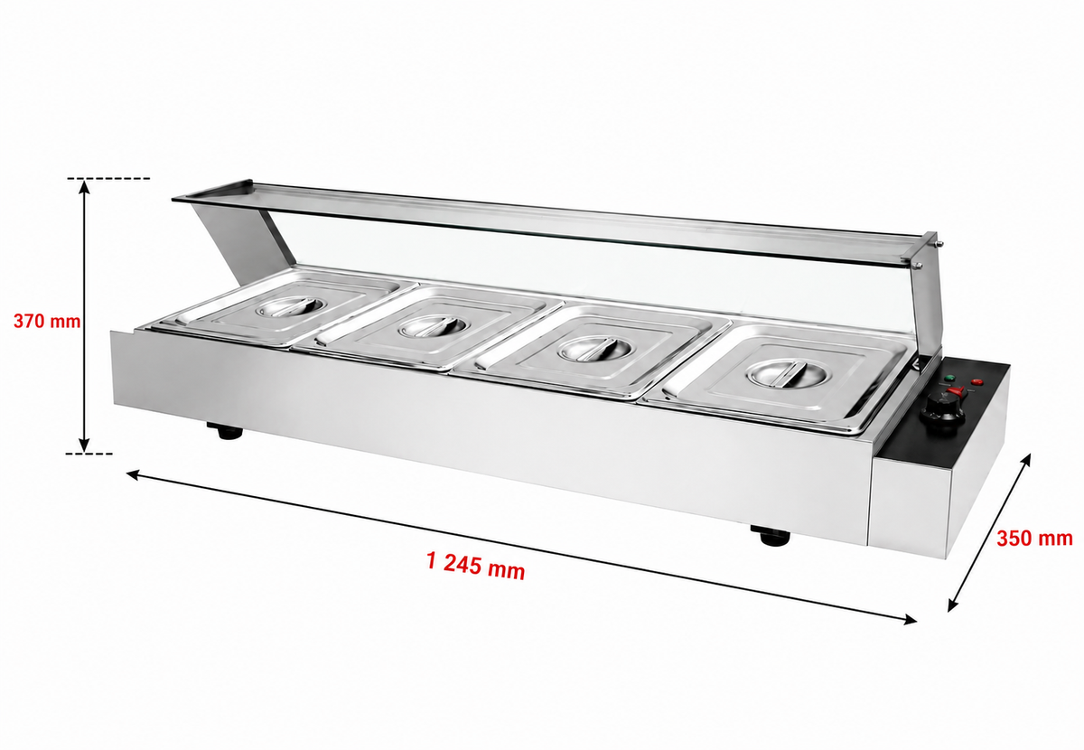 Bain-marie vitré professionnel – 4 bacs GN 1/2 – matériel CHR professionnel JL CHR