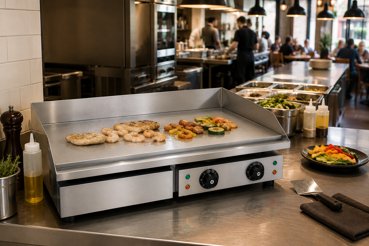 Plancha électrique professionnelle 73 cm – Finition chromée – matériel CHR professionnel JL CHR