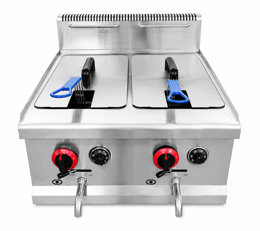 Friteuse à gaz professionnelle – Double cuve 2 × 14 L – matériel CHR professionnel JL CHR