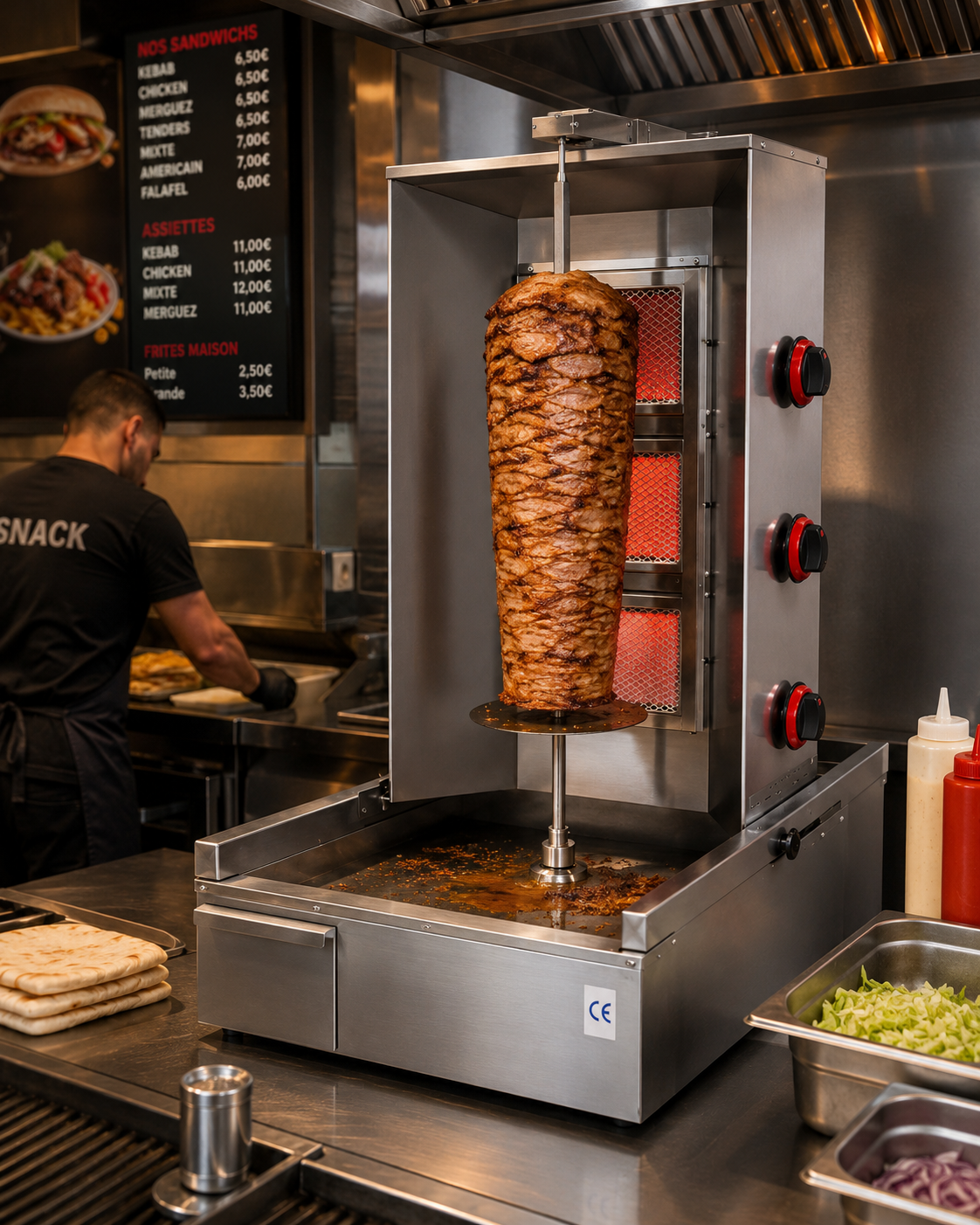 Machine à kebab professionnelle à gaz – 3 ou 4 feux – matériel CHR professionnel JL CHR