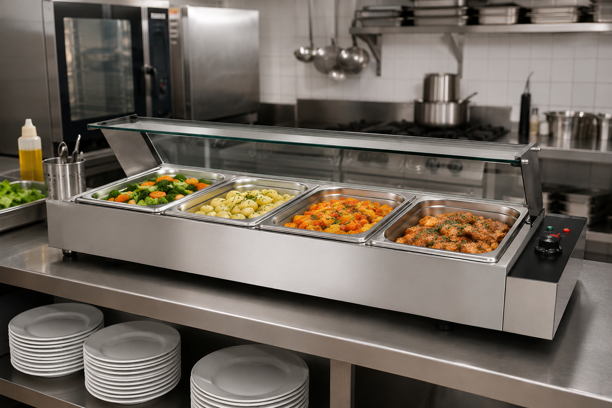 Bain-marie vitré professionnel – 4 bacs GN 1/2 – matériel CHR professionnel JL CHR