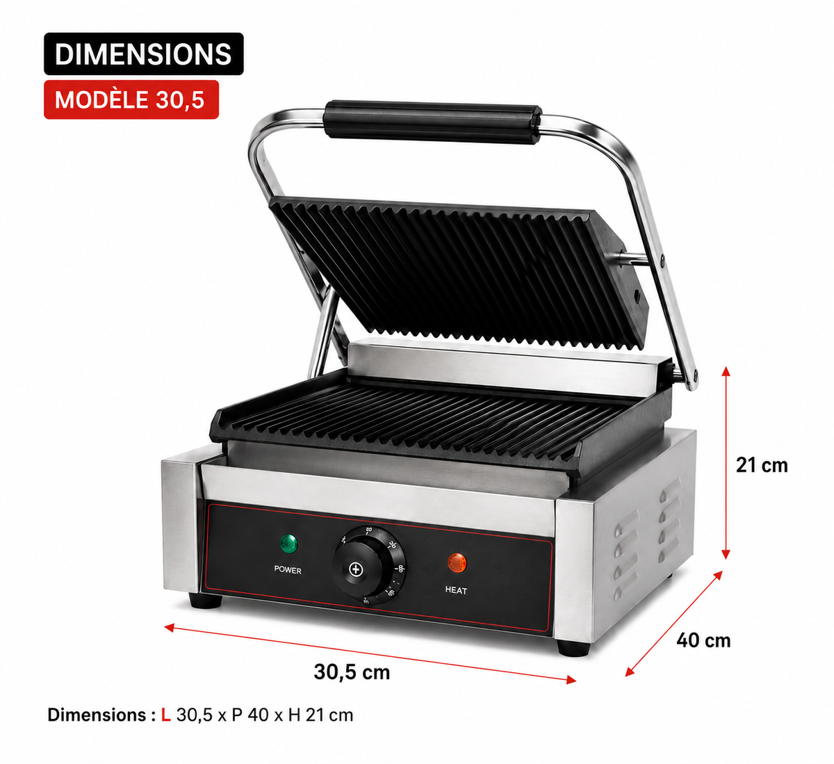 Grill de contact professionnel électrique rainuré – 2 dimensions – matériel CHR professionnel JL CHR