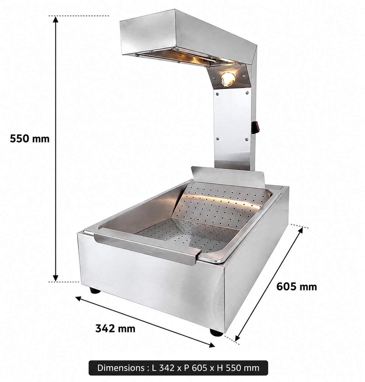 Chauffe-frites professionnel inox 1 kW – Maintien au chaud des frites – matériel CHR professionnel JL CHR