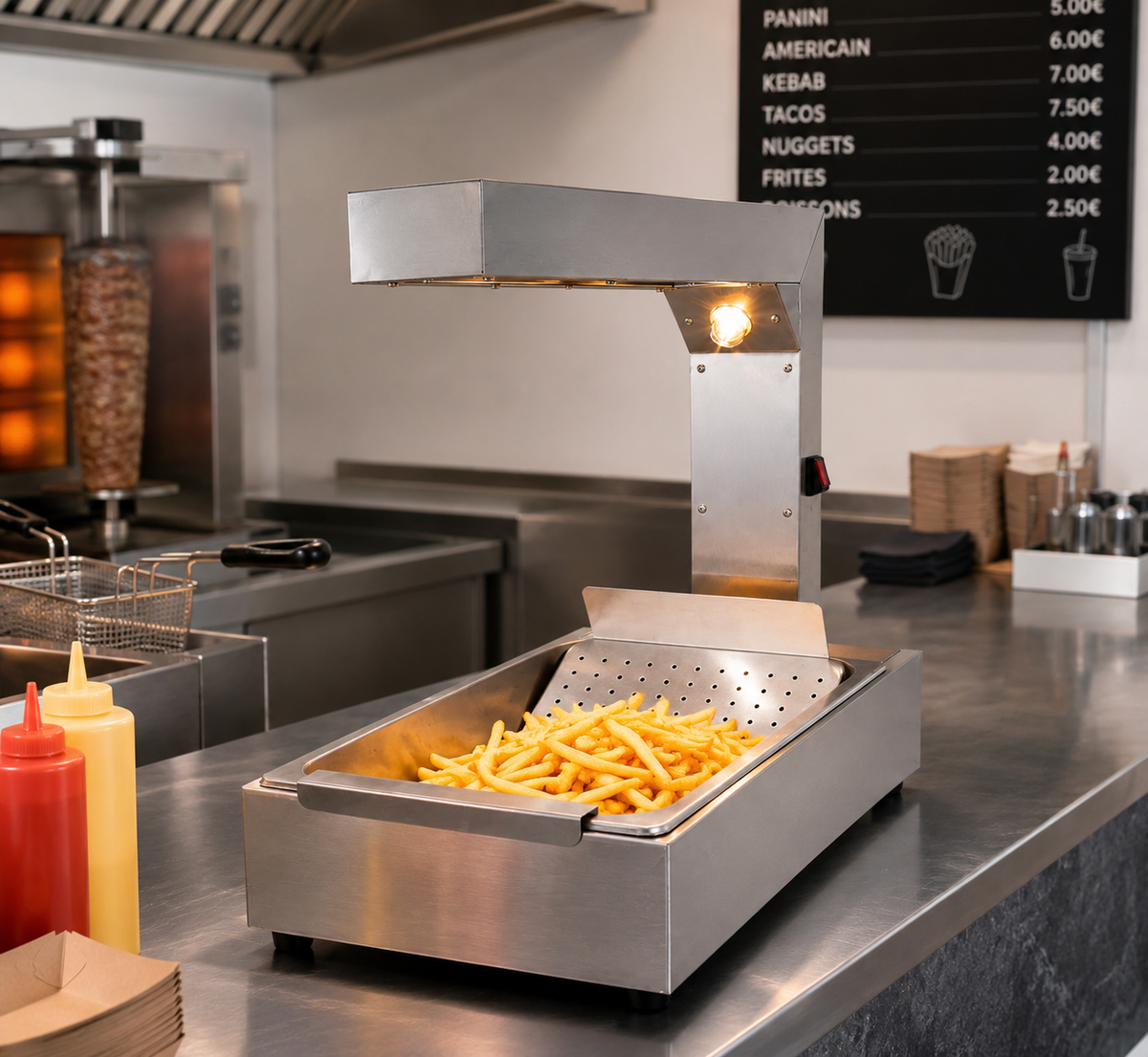 Chauffe-frites professionnel inox 1 kW – Maintien au chaud des frites – matériel CHR professionnel JL CHR