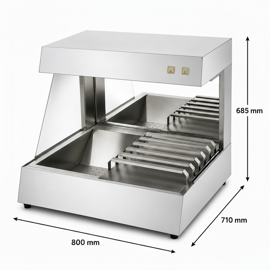 Présentoir chauffe-frites professionnel inox 750 W – Vitrine chauffante – matériel CHR professionnel JL CHR