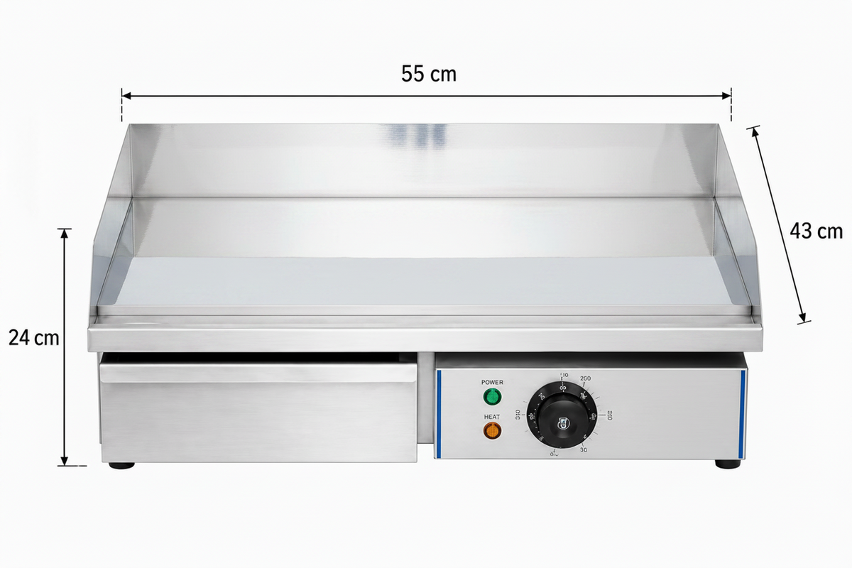 Plancha électrique professionnelle 55 cm – Finition chromée – matériel CHR professionnel JL CHR