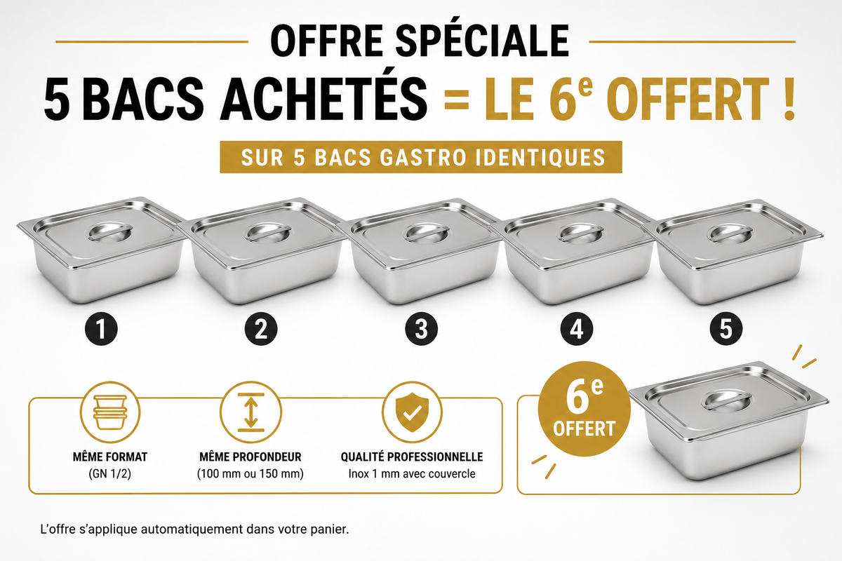Bac Gastro GN 1/2 avec couvercle inox – Acier inoxydable 1 mm – matériel CHR professionnel JL CHR