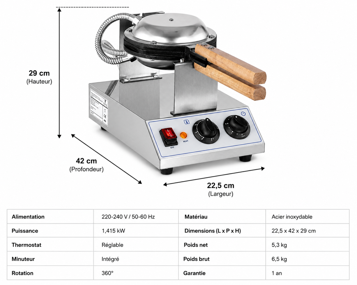 Gaufrier professionnel Bubble Waffle – matériel CHR professionnel JL CHR