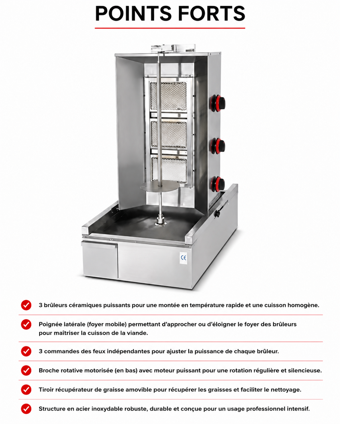 Machine à kebab professionnelle à gaz – 3 ou 4 feux – matériel CHR professionnel JL CHR