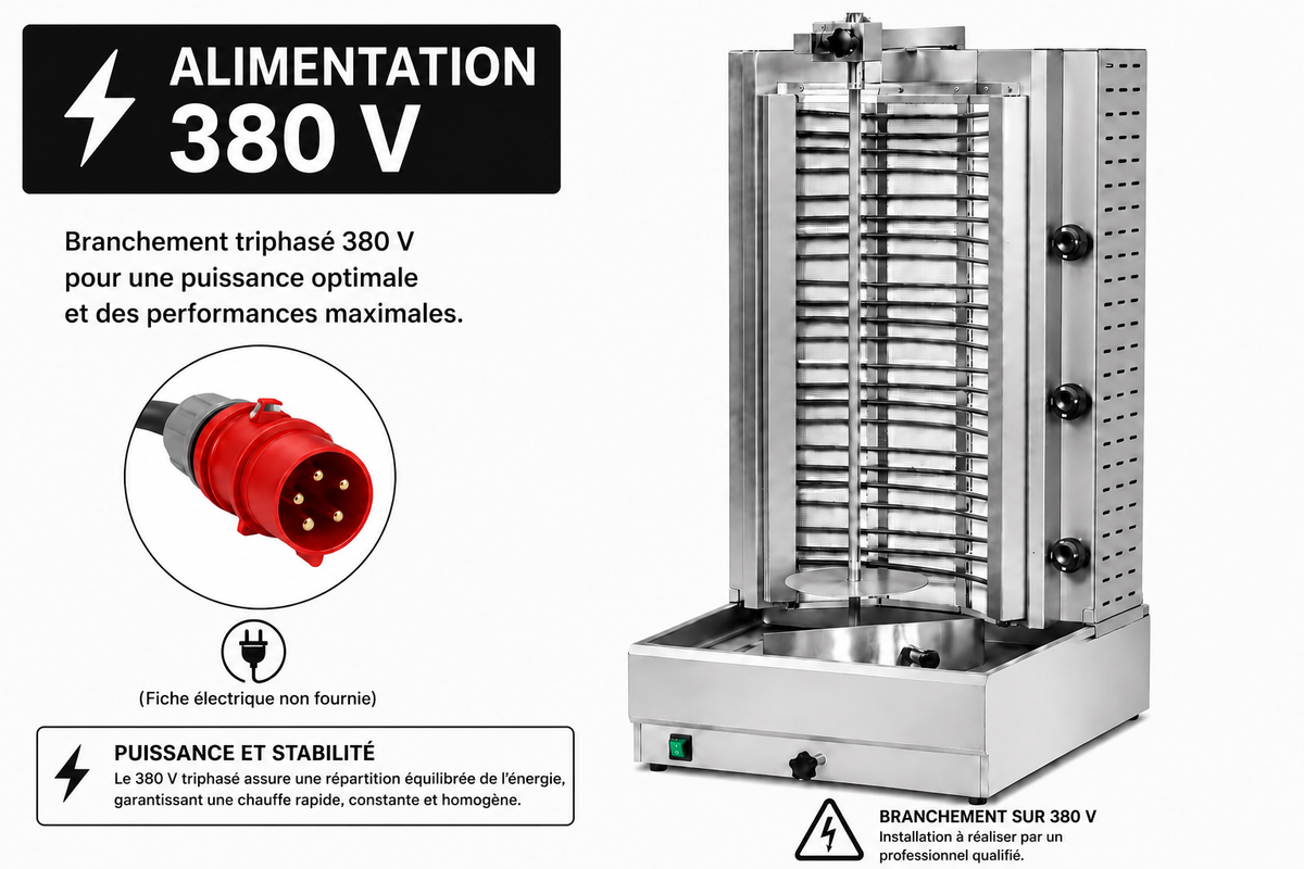 Machine à kebab électrique professionnelle 3 résistances – 9 kW – matériel CHR professionnel JL CHR