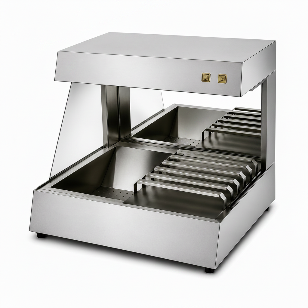 Présentoir chauffe-frites professionnel inox 750 W – Vitrine chauffante – matériel CHR professionnel JL CHR