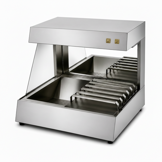 Présentoir chauffe-frites professionnel inox 750 W – Vitrine chauffante – matériel CHR professionnel JL CHR