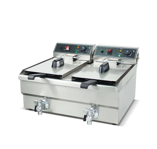 Friteuse électrique professionnelle double 2 × 12 L avec vidange – matériel CHR professionnel JL CHR